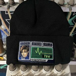 Black Beanie with Embroidered 'Leon' Patch